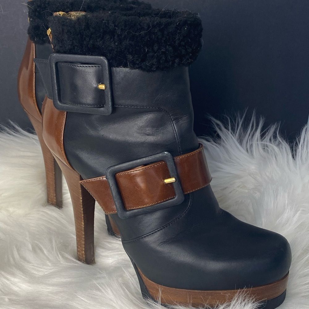 FENDI Moorland Authentic Black & Brown Leather Platform Ankle Boots Size 37 - Picture 8 of 17